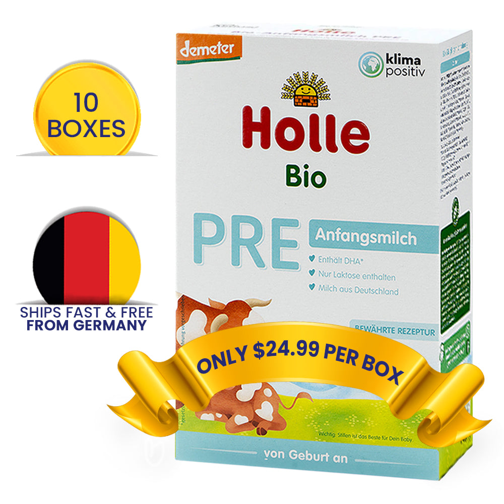 Holle Cow Stage PRE Formula + DHA 400g Bottles & Burps